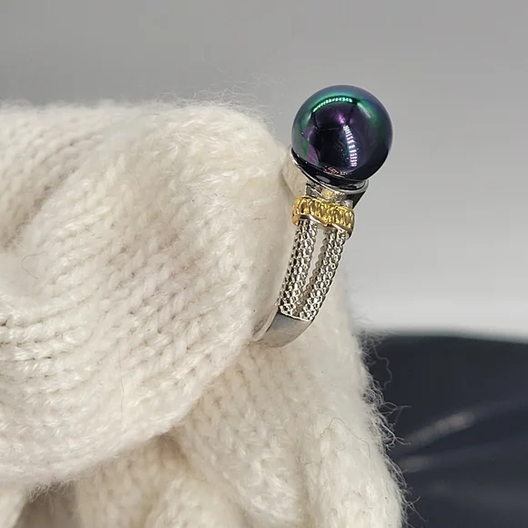 Vintage Gorgeous Ring 5925 Silver Two Tone Tied Split Shank Bead Ball Ring  7 - Picture 3 of 7